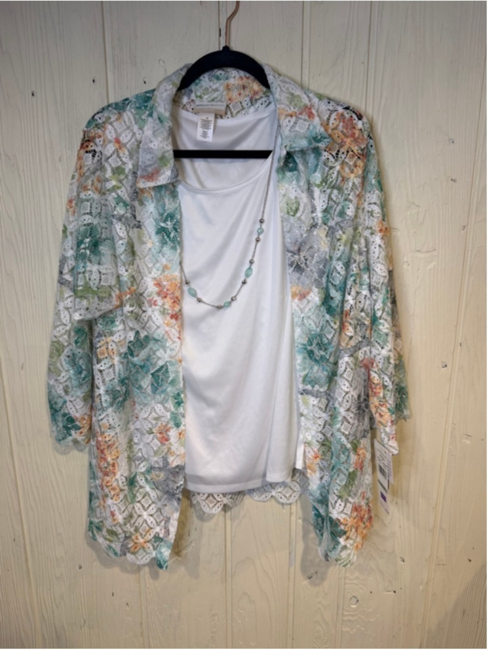 Women's Alfred Dunner Blouse 1X White Multi-color Lace new with tags